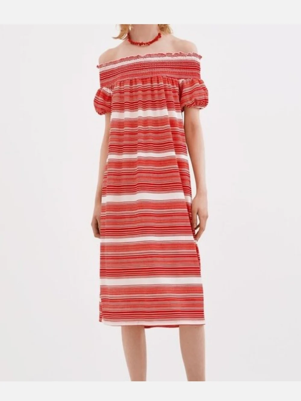 red off the shoulder dress zara Zara - Floral Knit Midi Dress - Red